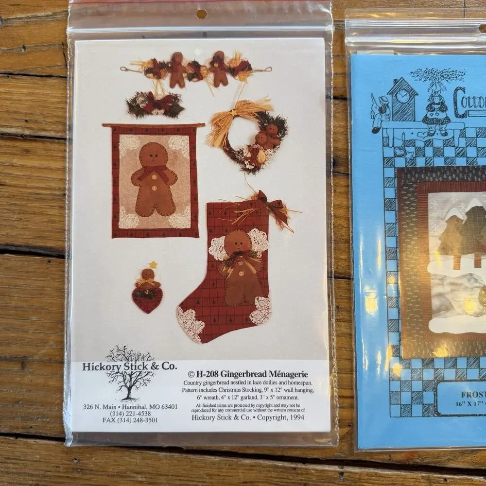 Vintage Craft Pattern Lot Country Folk Christmas Dolls Gingerbread Snowman Quilt